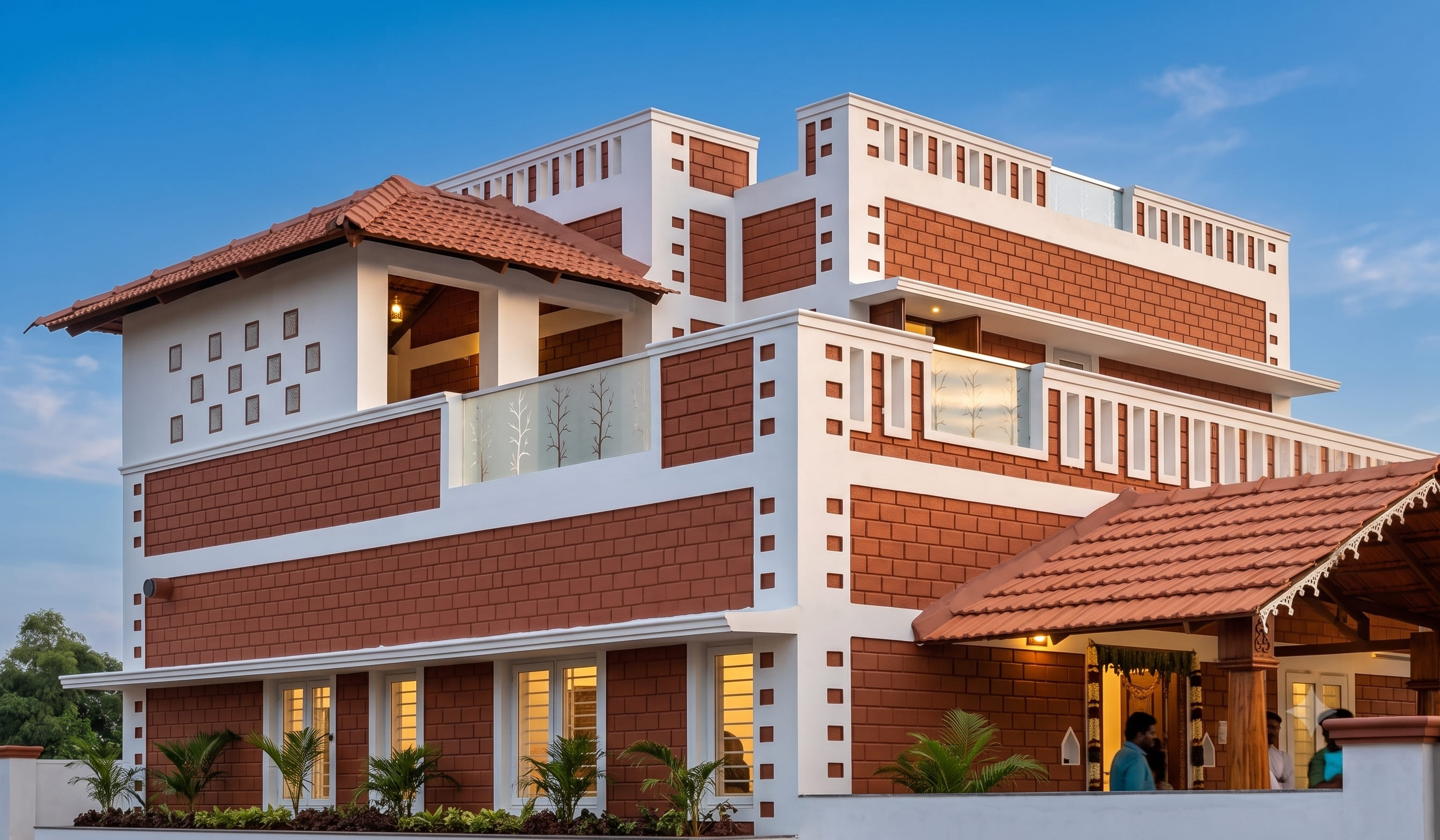 Luxury villa construction at dusk